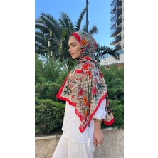 Gucci Vual Ipek Şal Çiçekli  G Baskılı Kırmızı