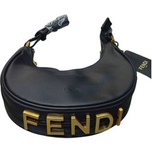 Fendi Deri  Bayan Çanta Kayık Modeli Siyah