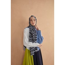 Cardion  Medine Ipeği Şal Zebra Desen Gümüş Siyah