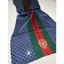 Gucci Amblem Desen Vual Ipek Şal Lacivert