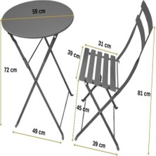 Bistro Serisi Katlanır Metal Masa Sandalye Seti Özellikleri: Antrasit Gri RAL7016 YUVARLAK:59 cm