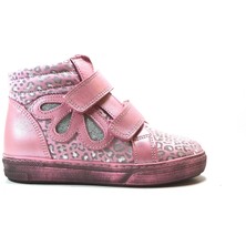 Onlo Ayakkabı P.348  Deri Pembe Cırtlı Ortopedik Taşlı Kız Çocuk Bot