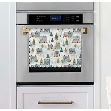 Sulu Boya Karlı Kasaba Manzara Desenli Lazer Kesim Fırın Örtüsü