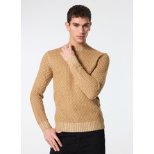 Sseinse Bisiklet Yaka Slim Fit Ekru - Kahve Erkek Kazak MI2886SS