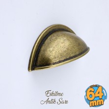Badem10 Midye Çanak Tas 64 mm Eskitme Antik Sarı Mobilya Mutfak Dolabı Çekmece Dolap Kulpları Kulpu Kulb