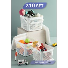 Mybox 3'lü Set Oyuncak Saklama Kutusu - Bebek Çocuk Odası Düzenleyici - Kapaklı Çok Amaçlı Organizer Beyaz