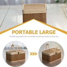Bambu Sepeti Doğal Dostu Dokuma Sepet Bambu Piknik Sepeti Kapaklı El Aperatifler Ekmek Saklama Sepeti (Yurt Dışından)