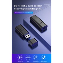 Sunshinee Bluetooth 5.3 Verici Alıcı, 3,5 mm Aux Kablosuz USB Adaptörü, Dahili Mikrofon, Müzik Yayını, Ahizesiz Aramalar (Yurt Dışından)