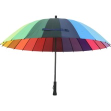Sunshinee 24K Kaburga Rengi Gökkuşağı Moda Uzun Saplı Düz Anti-Uv Güneş/yağmur Çubuk Şemsiye Manuel Büyük Şemsiye (Yurt Dışından)