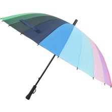 Sunshinee 24K Kaburga Rengi Gökkuşağı Moda Uzun Saplı Düz Anti-Uv Güneş/yağmur Çubuk Şemsiye Manuel Büyük Şemsiye (Yurt Dışından)