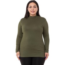 Disentis Modest Büyük Beden Haki Yarım Balıkçı Uzun Kollu Viskon Body Kadın