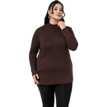 Disentis Modest Büyük Beden Yarım Balıkçı Uzun Kollu Viskon Kahverengi Body