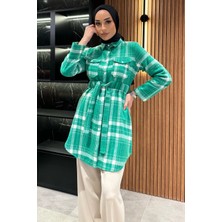 Julude Ekose Desenli Çift Cepli Tesettür Tunik