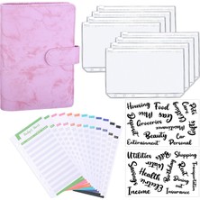 Hongliang Shop C  A6 Pembe Mermer Tarzı A6 Pu Deri Kapak Defter Bütçe Planlayıcı Organizatör, 8 Halkalı Cep, 12 Adet Gider Bütçe Sayfası Ve Alfabe Çıkartması (Yurt Dışından)