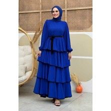 Bel Kuşaklı Kat Detay Elbise 6029 Saks