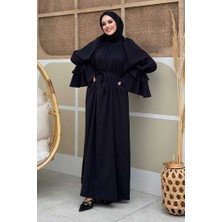 Bym Fashion Kol Fırfır Detaylı Elbise 3925 Siyah