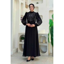 Bym Fashion Taş Detaylı Abiye Elbise 7022 Siyah