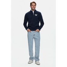 Ucla CORNING Koyu Lacivert Yarım Fermuarlı Nakışlı Polar Dik Yaka Standard Fit Erkek Sweatshirt
