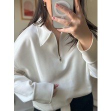 Fermuarlı Oversize Polo Yaka Sweat