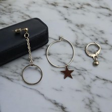 Gigi Giyim Yıldız Detaylı 3'lü Halka Küpe