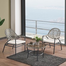 EVDEMO Bistro 2 Kişilik  Rattan Örgü Bahçe Balkon Oturma Seti Cam Sehpalı