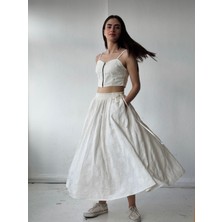 Retrobird Circle Kloş Maxi Boy Etek Kadın Bej Renk