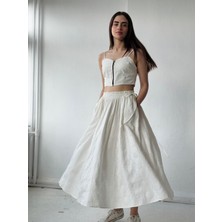 Retrobird Circle Kloş Maxi Boy Etek Kadın Bej Renk