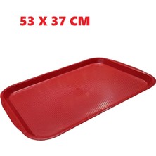 Mertonline Büyük Boy Kırmızı Plastik Servis Tepsisi  Kırılmaz Lokanta Büfe Fast Food Kullanım ( 53 X37 Cm)