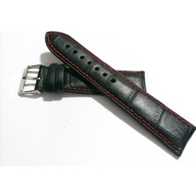 Fado  Seiko Uyumlu Hakiki  Dana  Derisi Saat Kordonu  20 mm  ( 130)  Kırmızı Dikişli  Siyah