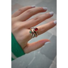 Gümüş Kırmzı Yeşil El Işi Otontik Yüzük EK41R1S3