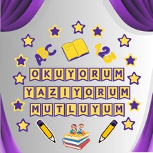 Okuyorum Yazıyorum Mutluyum Mor Sarı Pano Süsü Pano Süsü