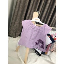 Capella Bebe Lila Renkli  Pamuk Kız Bebek ve Kız Çocuk Tişört Şort Ikili Takım Çiçek Desenli Şortlu Takım Kız Çocuk Alt-Üst Ikili Yazlk Takım