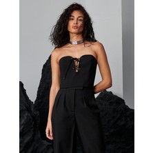 Rivus Önü Dekolteli Bağcıklı Kalp Yaka Straplez Kesim Şık Büstiyer - Siyah