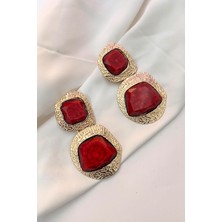 Kare Bordo Sallantılı Kadın Küpe