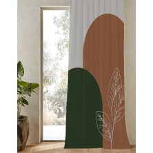 Greendecor Yaprak Bohem Desenli Dijital Baskılı  (Tek Kanat) Modern Tasarımlı Soft Renkli Fon Perde