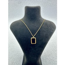 Celeste Shine Dikdörtgen Model Doğal Taşlı (Oniks) Altın Sarı (Gold) Paslanmaz Çelik Kolye