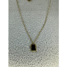 Celeste Shine Dikdörtgen Model Doğal Taşlı (Oniks) Altın Sarı (Gold) Paslanmaz Çelik Kolye