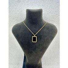 Celeste Shine Dikdörtgen Model Doğal Taşlı (Oniks) Altın Sarı (Gold) Paslanmaz Çelik Kolye