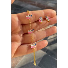 Gümüş Unicorn Çocuk Küpe Bileklik Takım