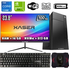 Xaser XSR564 I5 12400F 16GB Ram 512GB M.2 Nvme SSD 2gb GT610 23.8" 100Hz Monitör Masaüstü Ofis Bilgisayarı