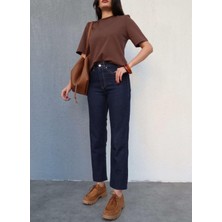 Koyu Lacivert Paça Kesik Orj Jean