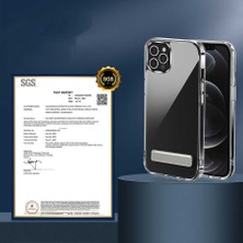 Storepgs iPhone 12 Pro Max Uyumlu Standlı Şeffaf Silikon L-Stand Kapak-Renksiz