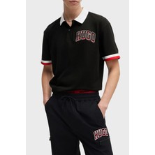 Hugo Logo Baskılı Pamuklu Relaxed Fit Düğmeli Polo Yaka T Shirt Erkek Polo Yaka T Shirt 50510183 001