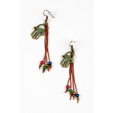 Lila Rosa Etnik Otantik El Figürlü Küpe