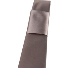 Varetta Erkek Bronz Kahve Düz Slim Fit Dar Kesim Mendilli Kravat