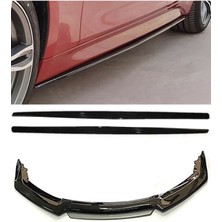 OMGarage Vw Jetta 2005-2010 F30 Düz Marşpiyel 4 Parça ve Mavi Şeritli Ön Lip Ön Ek Piona Black 4 Prç