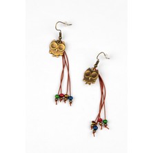 Lila Rosa Etnik Otantik Baykuş Figürlü Küpe