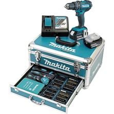 Makita DHP482RFX9 Akülü Darbeli Matkap 18 V / 3,0 Ah, 2 Akü + Şarj Cihazı Alüminyum Çantada + 96 Parçalı Aksesuar Seti