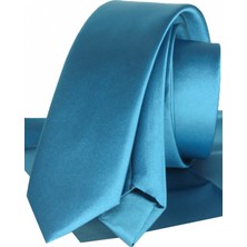 Varetta Erkek Bondi Mavi Düz Slim Fit Dar Kesim Mendilli Kravat