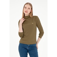 U.S. Polo Assn. Kadın Haki Dik Yaka Sweatshırt 50292421-VR027